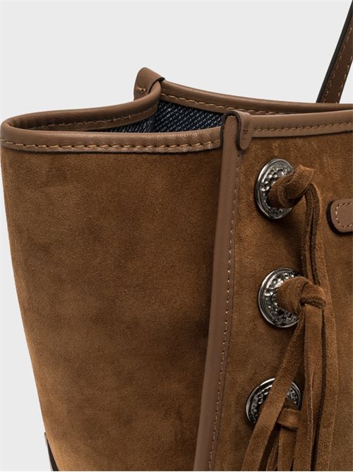 Shopping bag in pelle scamosciata con frange e borchie GIANNI CHIARINI MARCELLA | BS12080CMFRCOGNAC